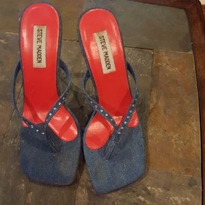 Steve Madden Denim & Rhinestone Sandals Sz 7